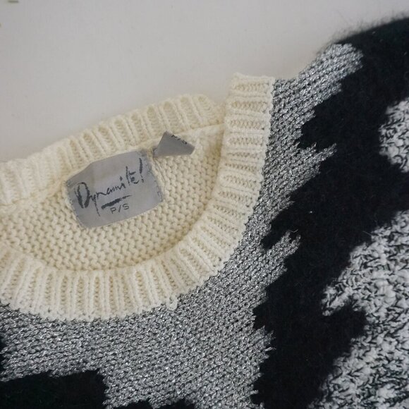 Vintage Dynanite White Black Knit Crewneck Sweater P/S - Picture 11 of 14